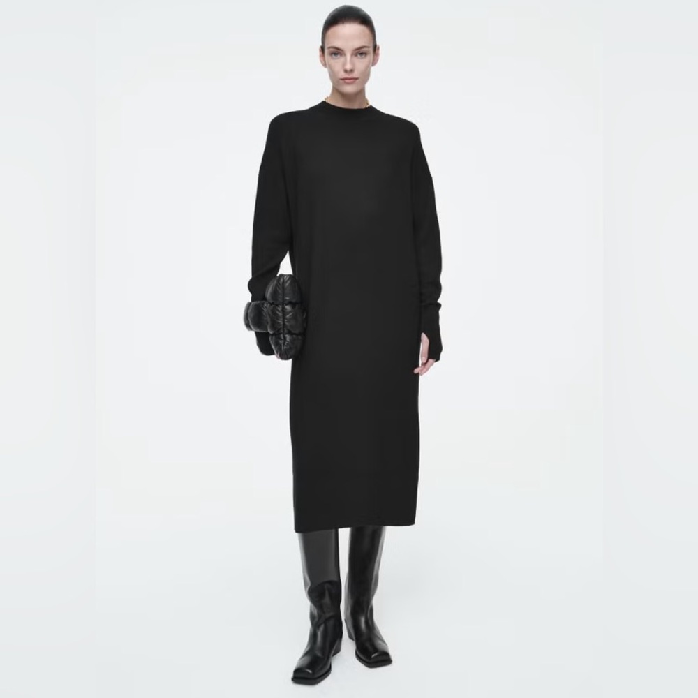 ✨NEW✨ COS Black Wool Midi Knit Dress XS